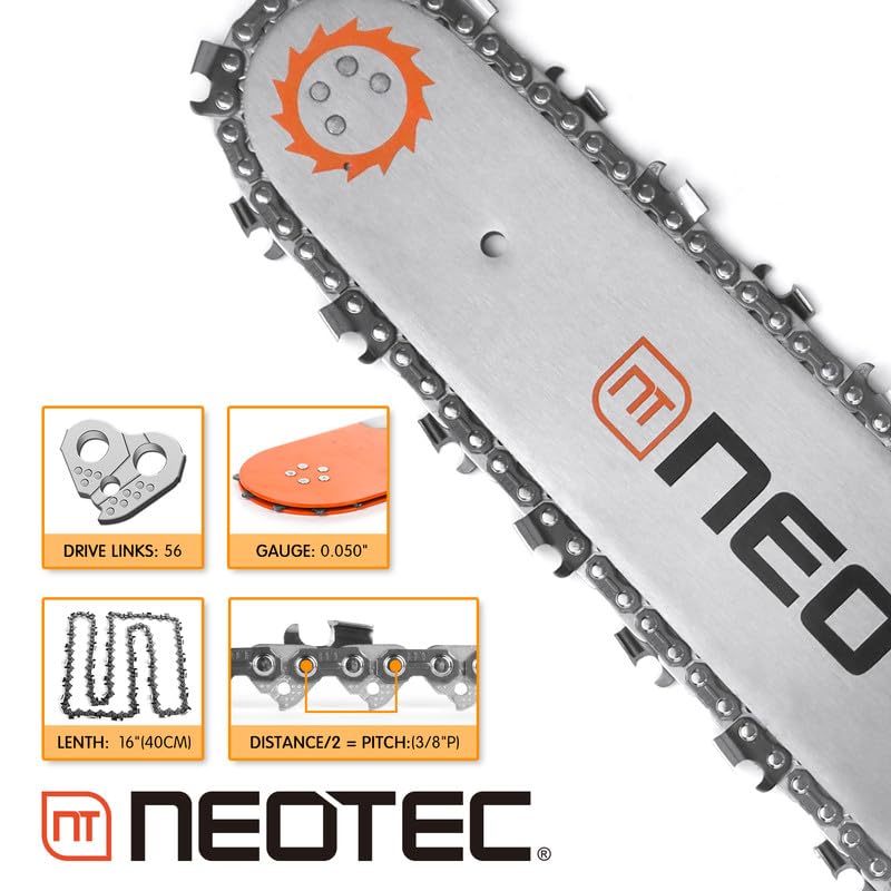 NEO-TEC 16 Inch Chainsaw Chain 3/8" LP Pitch, 0.050" Gauge, 56 Drive Links Fits for Craftsman, Poulan, Echo, Greenworks Chainsaw and More- S56 (3 Chains)
