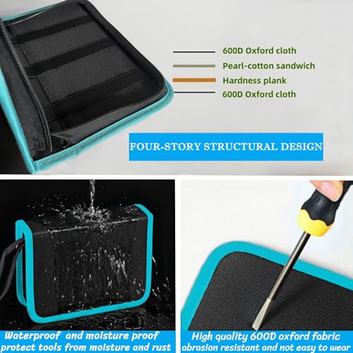 BLIRITEL Tool Bag Organizer, Oxford Tool Case Hardboard Kit, Portable Small Tool Pouch with Zipper, Handheld Screwdriver Pouch Tool Kits Organizer for Carpenter Mechanic (CASE ONLY） (L)