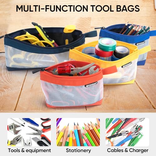 TICONN Tool Pouch, 1680D Oxford Small Tool Bag, Tool Pouches with Zipper, Clear Utility Bag Zipper Pouch for Tool Organizers and Storage (3PK Combo)