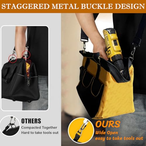 BLIRITEL 13 Inch Tool Bag for Men with Waterproof Hard Bottom, Heavy Duty Wide Mouth Tool Tote Bag, Multi-Pockets Tool Bag Organizer for Electrician Carpenter Mechanic (Yellow)