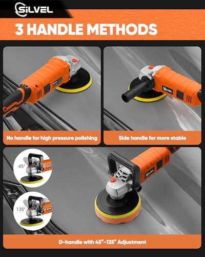 SILVEL Buffer Polisher, 1600W 7 Inch/6 Inch Polisher for Car Detailing, Wax Machine, 7 Variable Speed, with 6 Foam Pads, 3 Wool Pads, Packaging Bag, for Boat Polishing and Waxing
