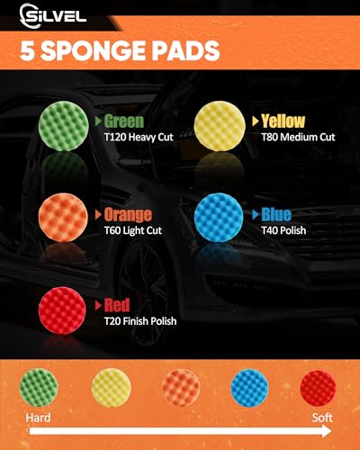 SILVEL Buffer Polisher, 1600W 7 Inch/6 Inch Polisher for Car Detailing, Wax Machine, 7 Variable Speed, with 6 Foam Pads, 3 Wool Pads, Packaging Bag, for Boat Polishing and Waxing