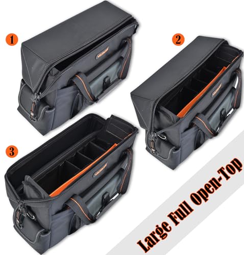 WELKINLAND 15-Pockets Electrician tool box, Large-open Electrical bag, Stand-alone Tech tool bag, Service tool bag, Electrician bags, Electrician tool bag, Electrion tool bag, Maintenance tool bag