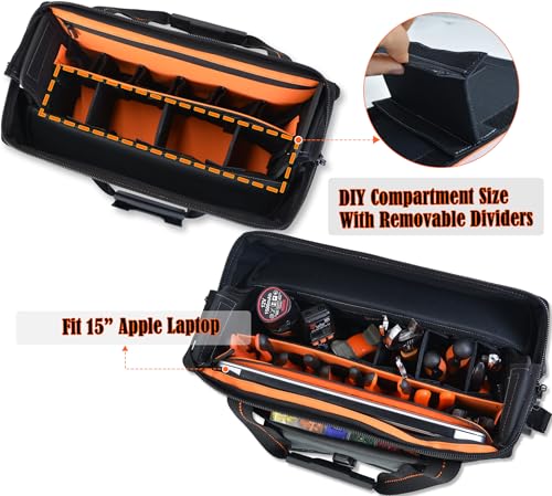 WELKINLAND 15-Pockets Electrician tool box, Large-open Electrical bag, Stand-alone Tech tool bag, Service tool bag, Electrician bags, Electrician tool bag, Electrion tool bag, Maintenance tool bag