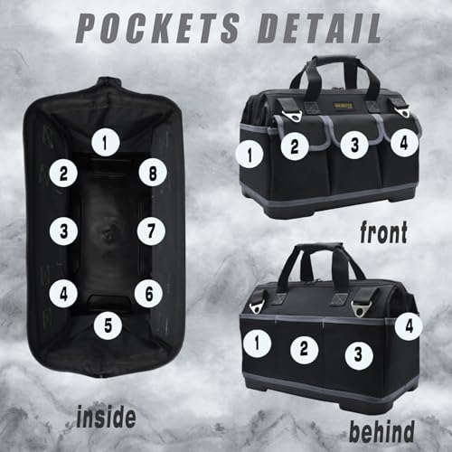 Goldskyus 22-Inch Tool Bag, Bottom Tool Tote, Wide Mouth Heavy Duty Tool Bag, Waterproof Tool Storage Bag With Adjustable Shoulder Strap Equipment Storage, Tool Bag For Man/Woman (Grey-22IN)