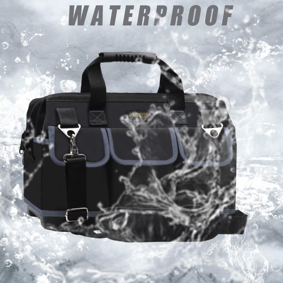 Goldskyus 22-Inch Tool Bag, Bottom Tool Tote, Wide Mouth Heavy Duty Tool Bag, Waterproof Tool Storage Bag With Adjustable Shoulder Strap Equipment Storage, Tool Bag For Man/Woman (Grey-22IN)