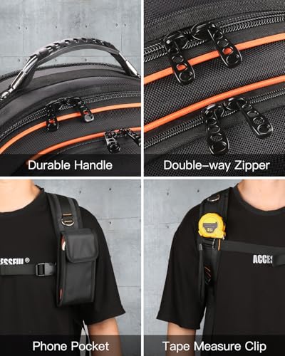 Tool Backpack with Laptop Compartment, Full-Open Tool Bag, Hvac Tool Bags, Heavy Duty Electrician/Construction/Carpentry Work Backpack for Men With Removable Tool Organizer and Phone Pocket, Orange
