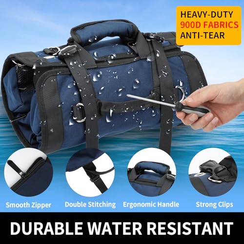 Tool Organizer Bag,Tool Roll Up Bag Portable Tool Roll Bag.Detachable Pockets Visible Pocket Compact Heavy Duty Carrier Bag for Electrician Mechanic, Gifts for Dad Men,Blue
