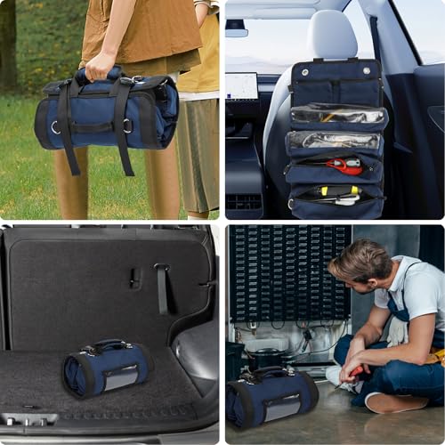 Tool Organizer Bag,Tool Roll Up Bag Portable Tool Roll Bag.Detachable Pockets Visible Pocket Compact Heavy Duty Carrier Bag for Electrician Mechanic, Gifts for Dad Men,Blue
