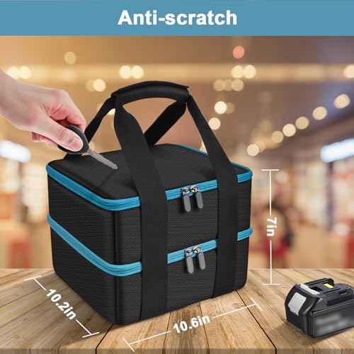 Case Compatible with Makita/for Dewalt/for Milwaukee 12V/18V/40V Max Lithium-Ion Batteries, Double Layer Storage Tool Bag for Replacement Battery and Rapid Optimum Charger with 10 Dividers (Box Only)