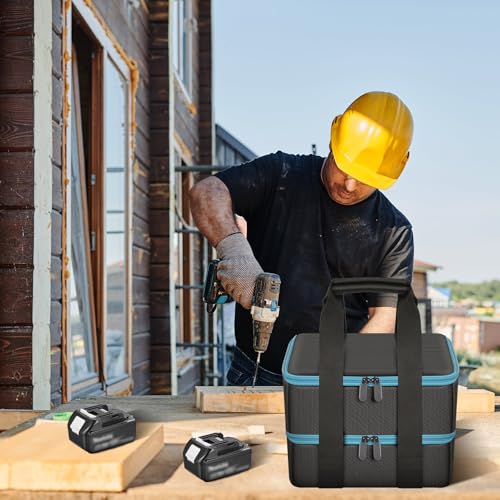 Case Compatible with Makita/for Dewalt/for Milwaukee 12V/18V/40V Max Lithium-Ion Batteries, Double Layer Storage Tool Bag for Replacement Battery and Rapid Optimum Charger with 10 Dividers (Box Only)