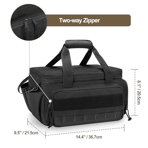 Rexmica 14-Inch Tool Bag with Anti-friction Bottom, Hand Tool Storage Organizer Bag for Men, Tactical Bag, Electrician Tool Bag, Multi-purpose Work Tote Bag for Repairman, Carpenters, Handyman, Black