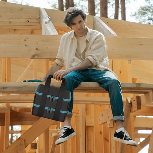 Case Compatible with Makita/for Dewalt/for Milwaukee 12V/18V/40V Max Lithium-Ion Batteries, Double Layer Storage Tool Bag for Replacement Battery and Rapid Optimum Charger with 10 Dividers (Box Only)