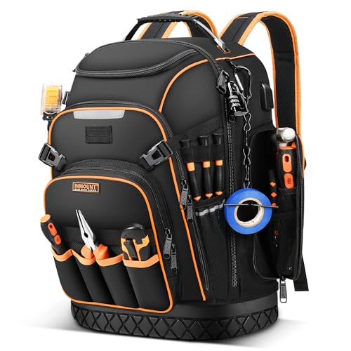 Srotek Tool Backpack Bag, HVAC Tool Bags for Men, Heavy Duty Tool Backpack for Electrician Construction Work Jobsite, Large Tool Organizer for Men with Molded Base & Combination Lock