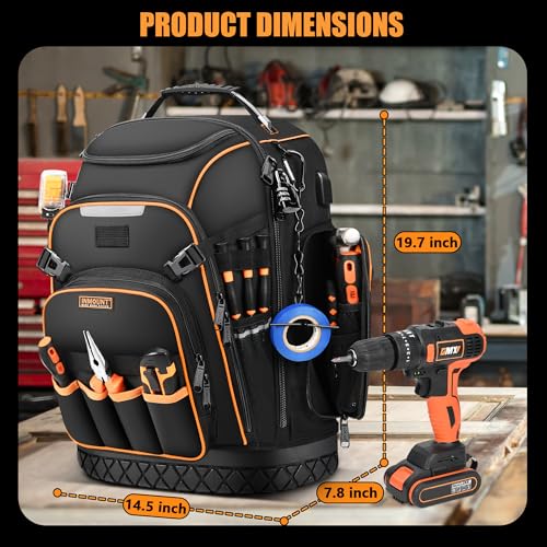 Srotek Tool Backpack Bag, HVAC Tool Bags for Men, Heavy Duty Tool Backpack for Electrician Construction Work Jobsite, Large Tool Organizer for Men with Molded Base & Combination Lock