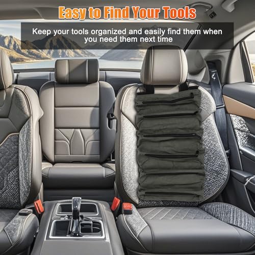 Tool Roll Up Bag, Tool Roll Bag Organizer, Portable Tool Pouche 6 Zippers Pockets, Multi-Purpose Electricians Tool Roll Bag for Wrench Screwdriver Socket Pliers