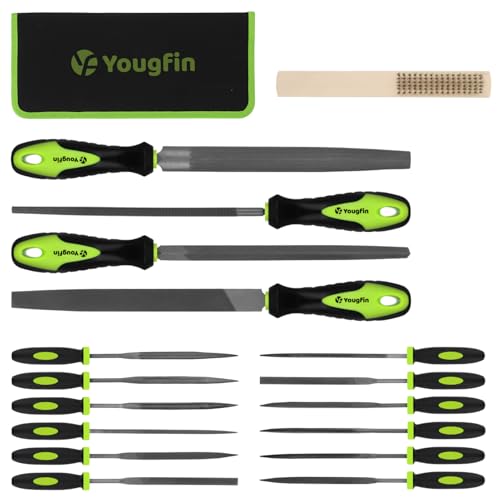 Yougfin 17 pcs File Set, 12 pcs Needle Files and 4 pcs Large Metal Files with Tool bag, Ideal Hand Tool for Woodwork, Metal, Model & Hobby Applications