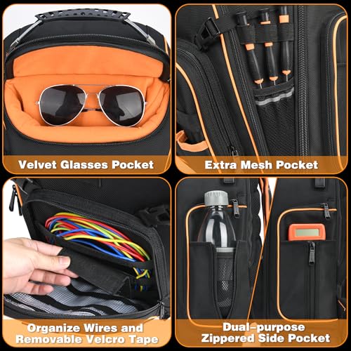 Srotek Tool Backpack Bag, HVAC Tool Bags for Men, Heavy Duty Tool Backpack for Electrician Construction Work Jobsite, Large Tool Organizer for Men with Molded Base & Combination Lock