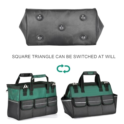 XIANGLE Tool Bag, 23 inch Tool Bag, Wide Mouth Waterproof Tools Storage Bag, Black & Green Tool Bag with Adjustable Shoulder Strap for Men/Women (1680D)