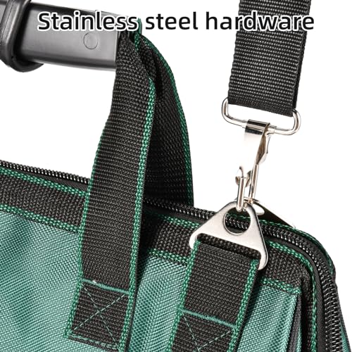 XIANGLE Tool Bag, 23 inch Tool Bag, Wide Mouth Waterproof Tools Storage Bag, Black & Green Tool Bag with Adjustable Shoulder Strap for Men/Women (1680D)