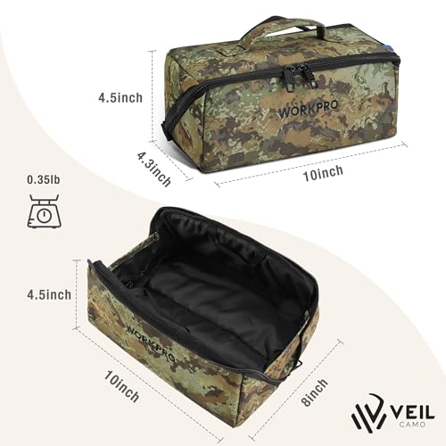 WORKPRO Tool Bag with Zipper, 10" Utility Wide Mouth Heavy Duty Tool Storage Bag, Multipurpose Zipper Tool Pouch Tote Bag for Organizer 3-pack, Camo
