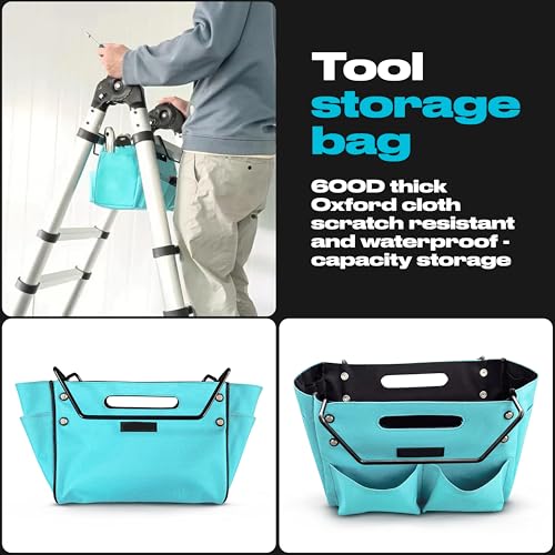 Tool Storage Telescoping Ladder Bag, Convenient Folding Tool Pouch, Portable Cloth Bag, Handy Multifunctional Bag For Repair Work, Foldable Utility Tool Organizers Bag, Light Blue