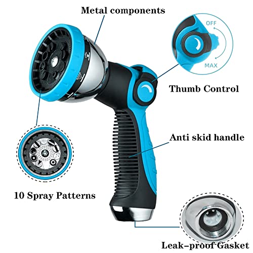 Metal Garden Hose Nozzle Set, 10 Patterns, Thumb Control