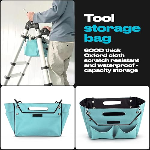 Tool Storage Telescoping Ladder Bag, Convenient Folding Tool Pouch, Portable Cloth Bag, Handy Multifunctional Bag For Repair Work, Foldable Utility Tool Organizers Bag, Azure