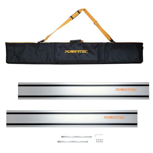 POWERTEC 110" Track Saw Guide Rail Connector Set w/Protective Bag for Milwaukee Track Saw | Includes 2x55" Aluminum Extruded Guide Rails and (2) Guide Rail Connectors for Woodworking Projects (71960)