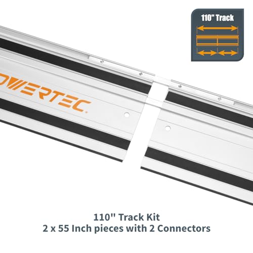 POWERTEC 110" Track Saw Guide Rail Connector Set w/Protective Bag for Milwaukee Track Saw | Includes 2x55" Aluminum Extruded Guide Rails and (2) Guide Rail Connectors for Woodworking Projects (71960)