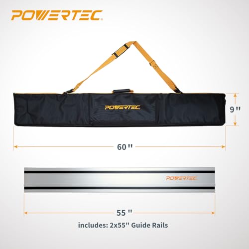 POWERTEC 110" Track Saw Guide Rail Connector Set w/Protective Bag for Milwaukee Track Saw | Includes 2x55" Aluminum Extruded Guide Rails and (2) Guide Rail Connectors for Woodworking Projects (71960)