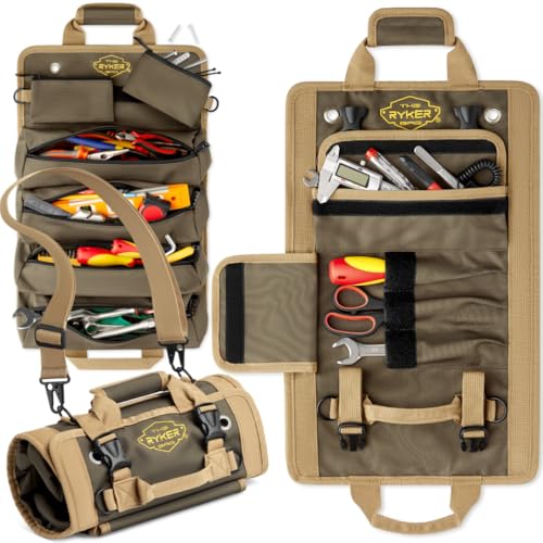 The Ryker Bag Tool Organizer Bag Tool Roll Up Bag w/Detachable Pockets. Gifts for Dad Roll Up Tool Bag Organizer for Mechanic Tool Bag Small Car Portable Tool Bag Roll Up Tool Roll Bag Organizer