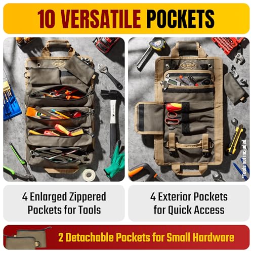 The Ryker Bag Tool Organizer Bag Tool Roll Up Bag w/Detachable Pockets. Gifts for Dad Roll Up Tool Bag Organizer for Mechanic Tool Bag Small Car Portable Tool Bag Roll Up Tool Roll Bag Organizer