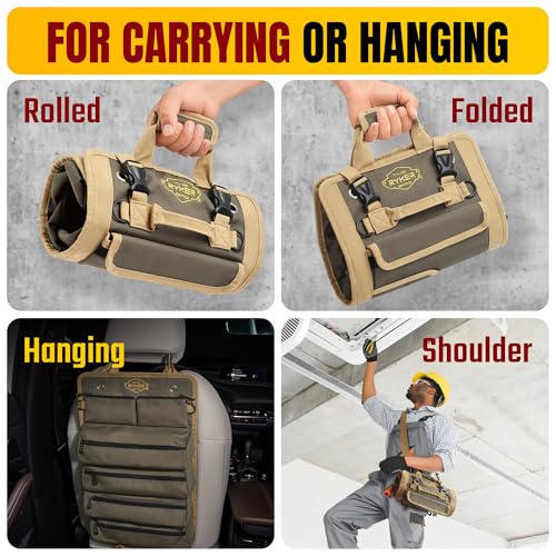 The Ryker Bag Tool Organizer Bag Tool Roll Up Bag w/Detachable Pockets. Gifts for Dad Roll Up Tool Bag Organizer for Mechanic Tool Bag Small Car Portable Tool Bag Roll Up Tool Roll Bag Organizer