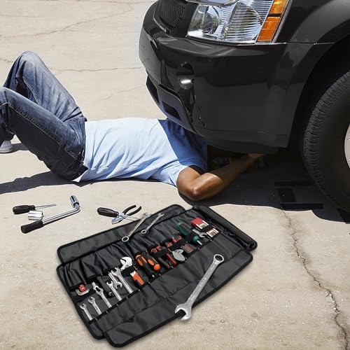 REYGEAK 25 Pocket Tool Roll Organizers,1680D PVC Wrench Roll Up Pouch,Heavy Duty Roll Up Tool Bag Organize(Black) for Electrician，Carpenter，Mechanic or Hobbyist