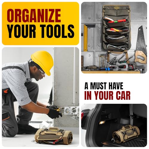 The Ryker Bag Tool Organizer Bag Tool Roll Up Bag w/Detachable Pockets. Gifts for Dad Roll Up Tool Bag Organizer for Mechanic Tool Bag Small Car Portable Tool Bag Roll Up Tool Roll Bag Organizer