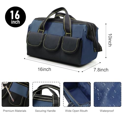 Generic Rugged 16-Inch Wide Mouth Tool Bag for Professionals, Waterproof and Durable. Great for Construction Electricians Carpentry and DIY Enthusiasts, Blue