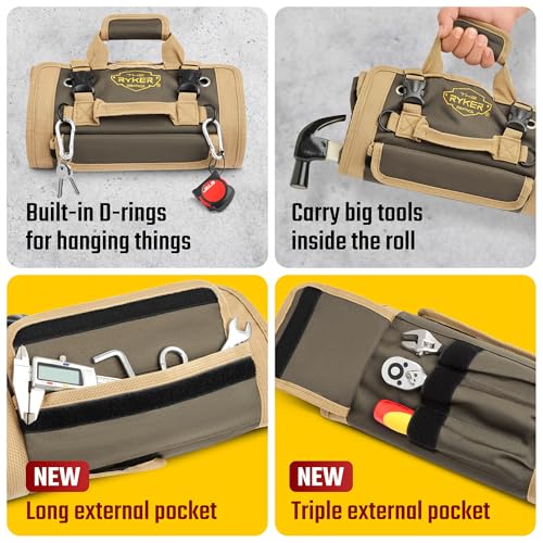 The Ryker Bag Tool Organizer Bag Tool Roll Up Bag w/Detachable Pockets. Gifts for Dad Roll Up Tool Bag Organizer for Mechanic Tool Bag Small Car Portable Tool Bag Roll Up Tool Roll Bag Organizer