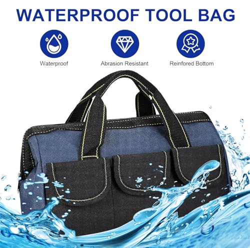 Generic Rugged 16-Inch Wide Mouth Tool Bag for Professionals, Waterproof and Durable. Great for Construction Electricians Carpentry and DIY Enthusiasts, Blue