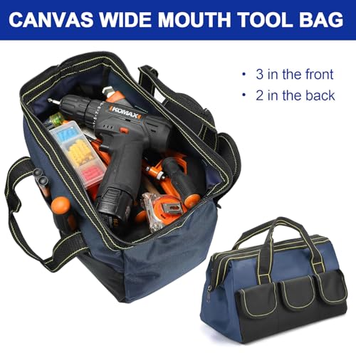 Generic Rugged 16-Inch Wide Mouth Tool Bag for Professionals, Waterproof and Durable. Great for Construction Electricians Carpentry and DIY Enthusiasts, Blue