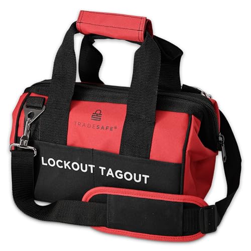 TRADESAFE Lockout Tagout Bag for Loto Devices - Polyester Canvas Lock Out Tag Out Kit Bag, Heavy Duty Tool Bag Organizer, 12-​1/2 x 8 x 9-​3/4 inches