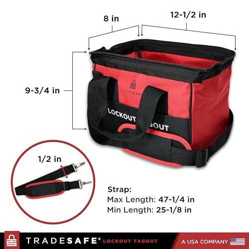 TRADESAFE Lockout Tagout Bag for Loto Devices - Polyester Canvas Lock Out Tag Out Kit Bag, Heavy Duty Tool Bag Organizer, 12-​1/2 x 8 x 9-​3/4 inches