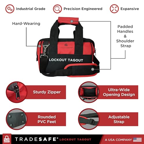 TRADESAFE Lockout Tagout Bag for Loto Devices - Polyester Canvas Lock Out Tag Out Kit Bag, Heavy Duty Tool Bag Organizer, 12-​1/2 x 8 x 9-​3/4 inches