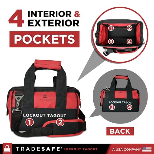 TRADESAFE Lockout Tagout Bag for Loto Devices - Polyester Canvas Lock Out Tag Out Kit Bag, Heavy Duty Tool Bag Organizer, 12-​1/2 x 8 x 9-​3/4 inches