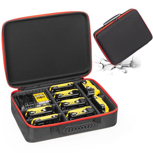 Portable Tool Battery Hard Storage Case fits for Dewalt/Milwaukee/Makita/Ryobi1 2V/18V/20V Max Battery & Charger, Power Tool Box Storage Bag with Adjustable Dividers