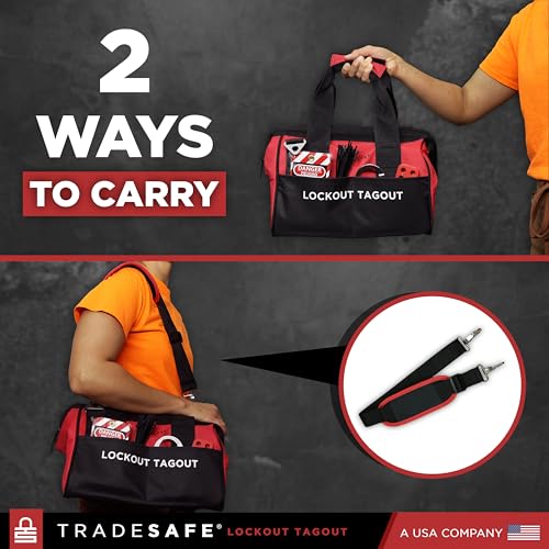 TRADESAFE Lockout Tagout Bag for Loto Devices - Polyester Canvas Lock Out Tag Out Kit Bag, Heavy Duty Tool Bag Organizer, 12-​1/2 x 8 x 9-​3/4 inches