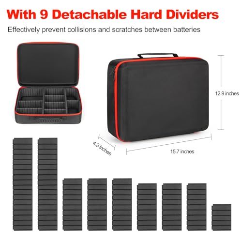 Portable Tool Battery Hard Storage Case fits for Dewalt/Milwaukee/Makita/Ryobi1 2V/18V/20V Max Battery & Charger, Power Tool Box Storage Bag with Adjustable Dividers