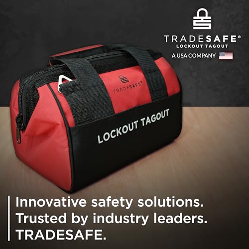 TRADESAFE Lockout Tagout Bag for Loto Devices - Polyester Canvas Lock Out Tag Out Kit Bag, Heavy Duty Tool Bag Organizer, 12-​1/2 x 8 x 9-​3/4 inches