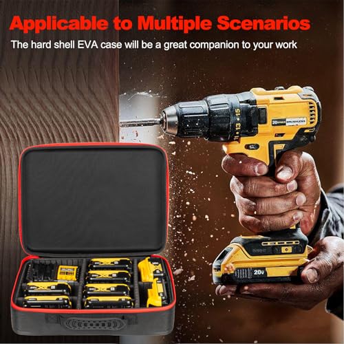 Portable Tool Battery Hard Storage Case fits for Dewalt/Milwaukee/Makita/Ryobi1 2V/18V/20V Max Battery & Charger, Power Tool Box Storage Bag with Adjustable Dividers