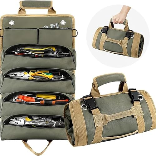 Generic Tool Roll Bag Storage Bag, 6 Tool Roll Bag, Foldable Storage Multifunctional Large Capacity Roll Bag Convenient Tool Bag,Tool Roll Organizer For Mechanic, Electrician & Hobbyist (Green)